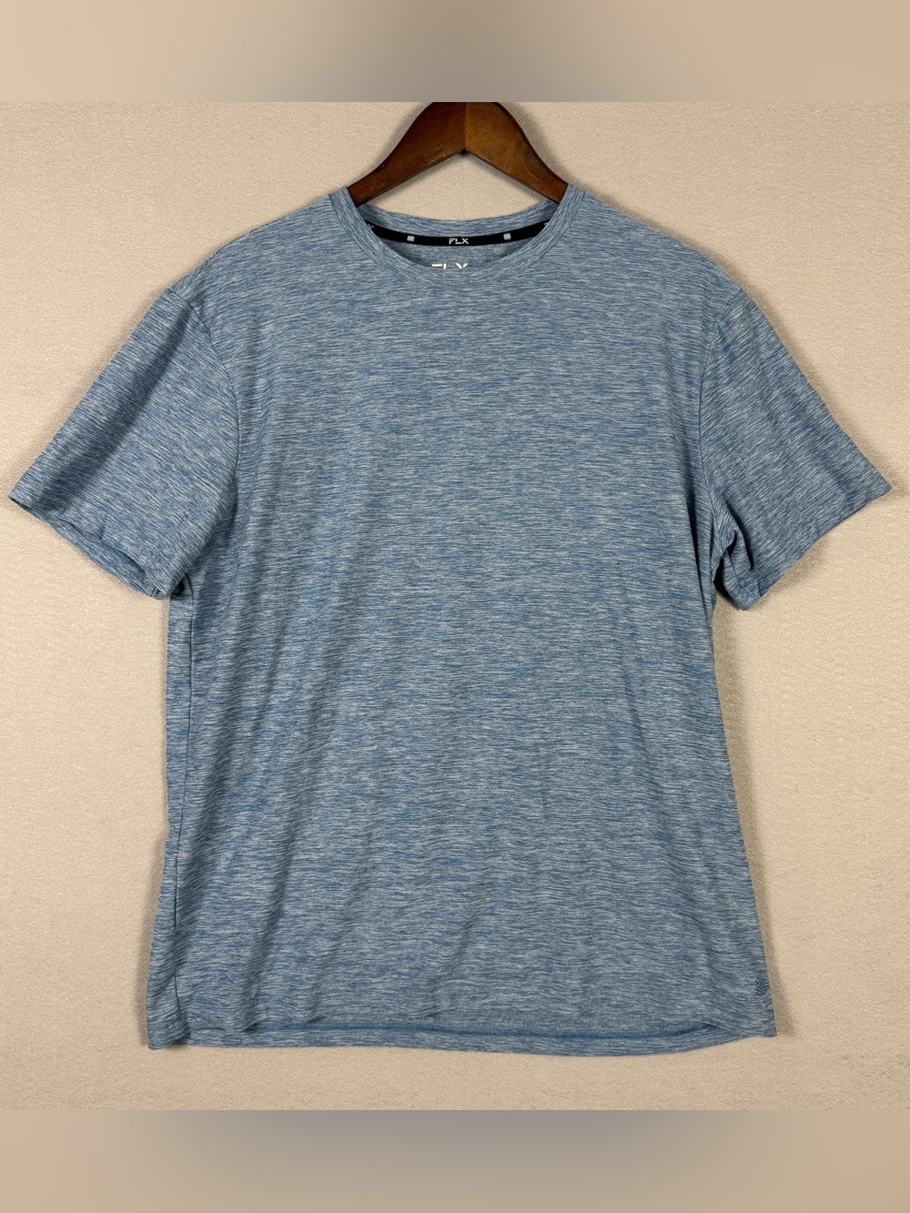 FLX Men’s Large Blue Heather Travel Leisure Performance T-Shirt Stretch
